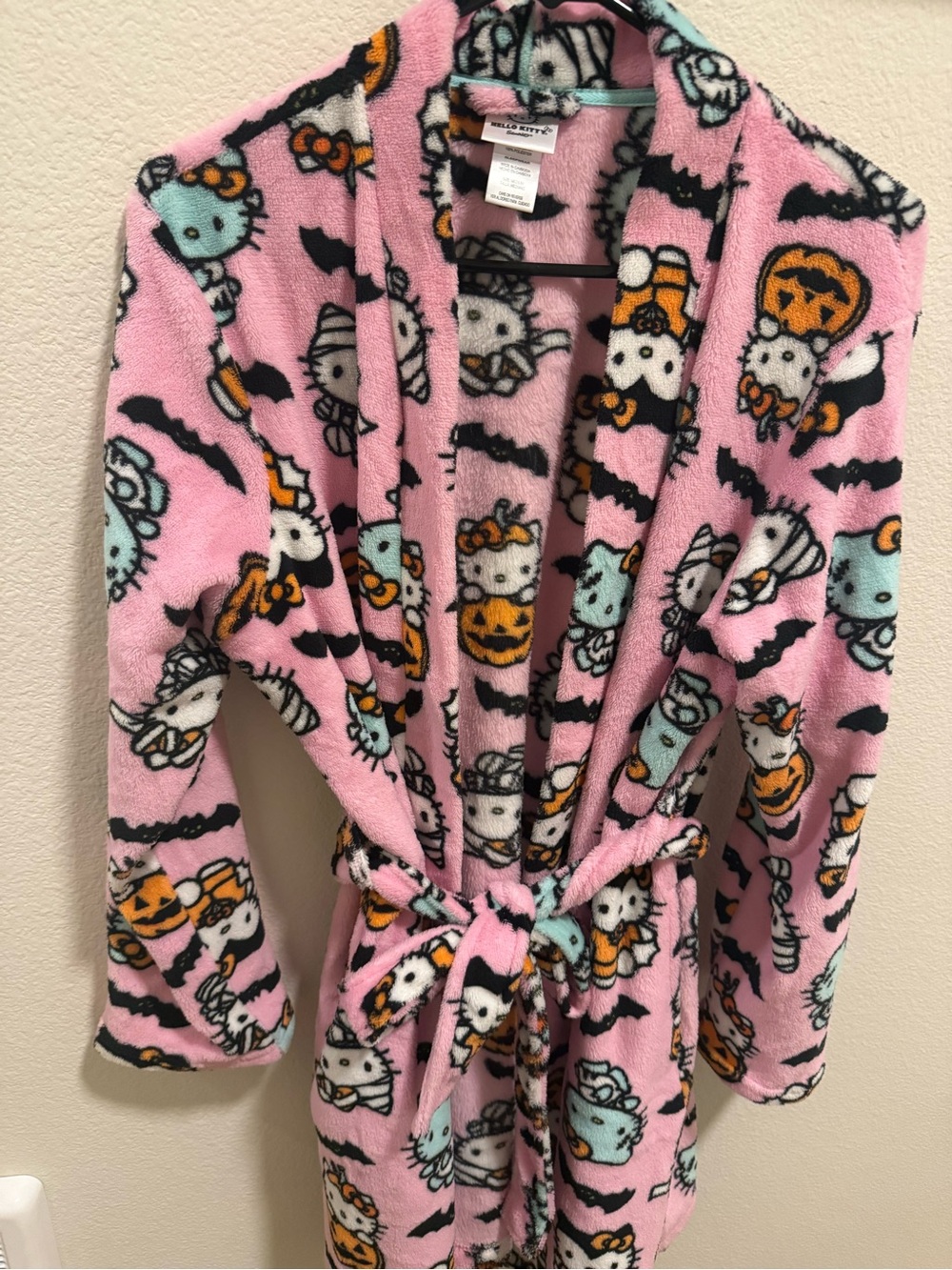 Hello Kitty Pink Halloween Plush Robe with Character Print